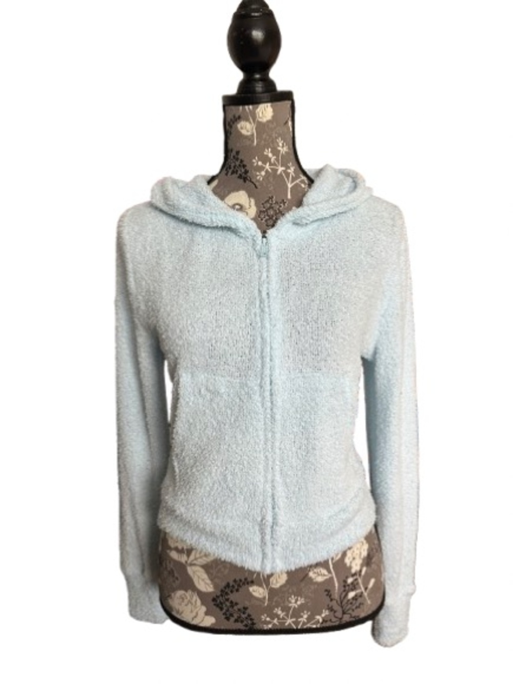 SO Women' M Light Blue Cropped Knit Hooded Fuzzy Zip Up Sweater Top with Pockets